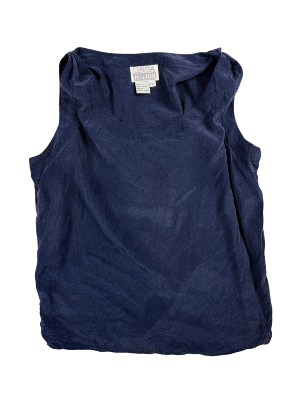 Vintage 90s Y2K Linda Hutton 100% Silk Tank Navy Minimalist Top Medium